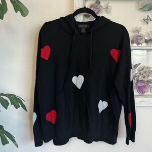 Rachel Zoe Black Sweater with Red and White Hearts